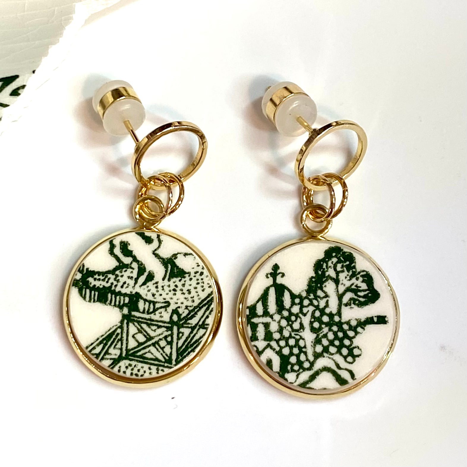 Green Willow Ware by Royal China Stud Dangly Earrings YM