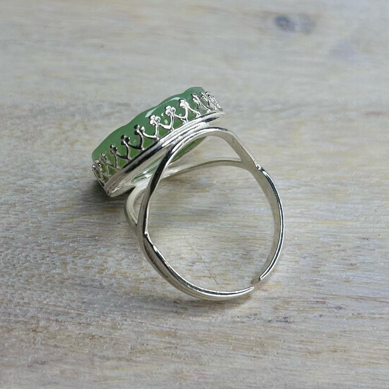 1940’s Sterling Silver Fire King ‘Jadeite’ Ring