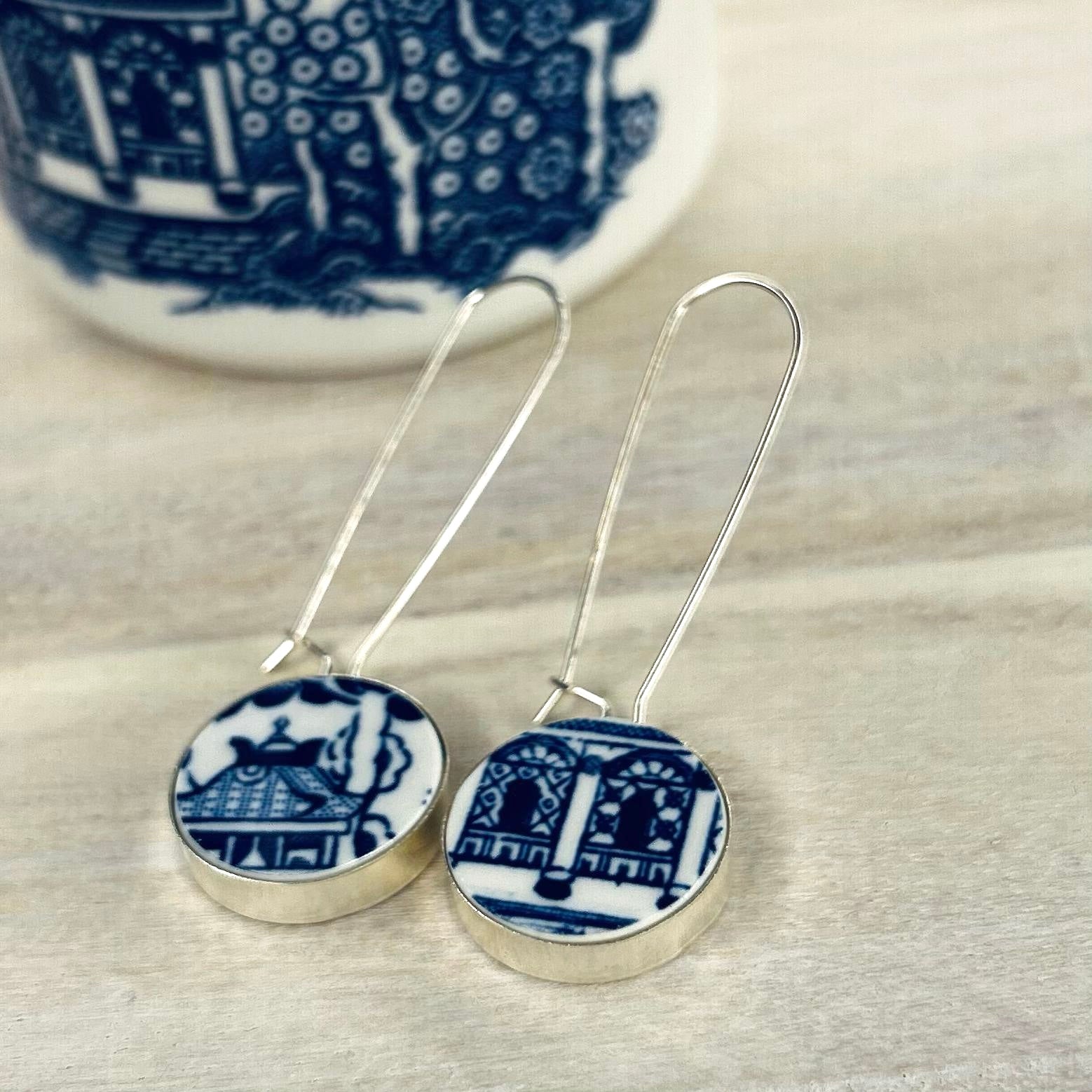 Sterling Silver Churchill ‘Blue Willow’ Dangly Earrings