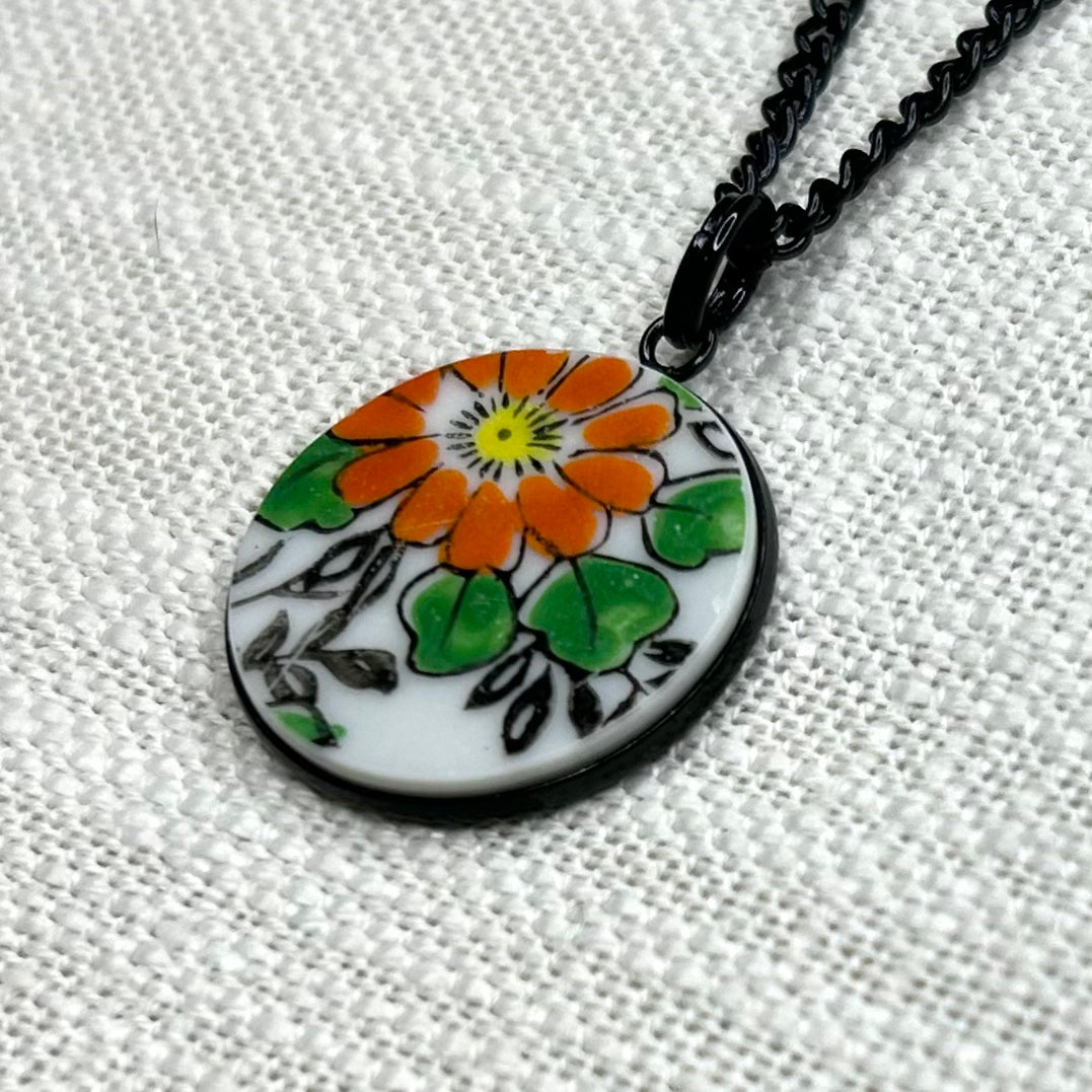 Orange Flower Pendant Necklace B