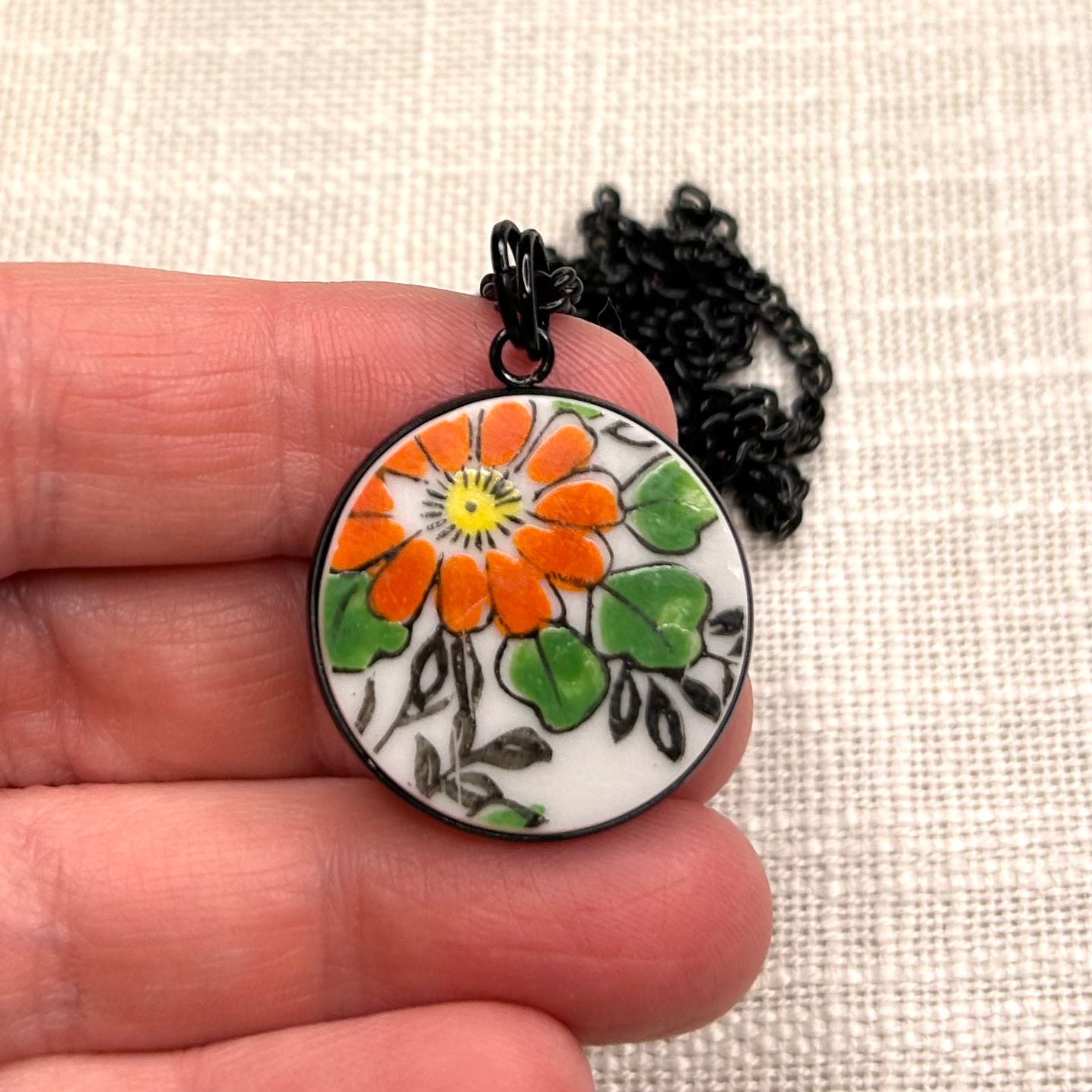 Orange Flower Pendant Necklace B