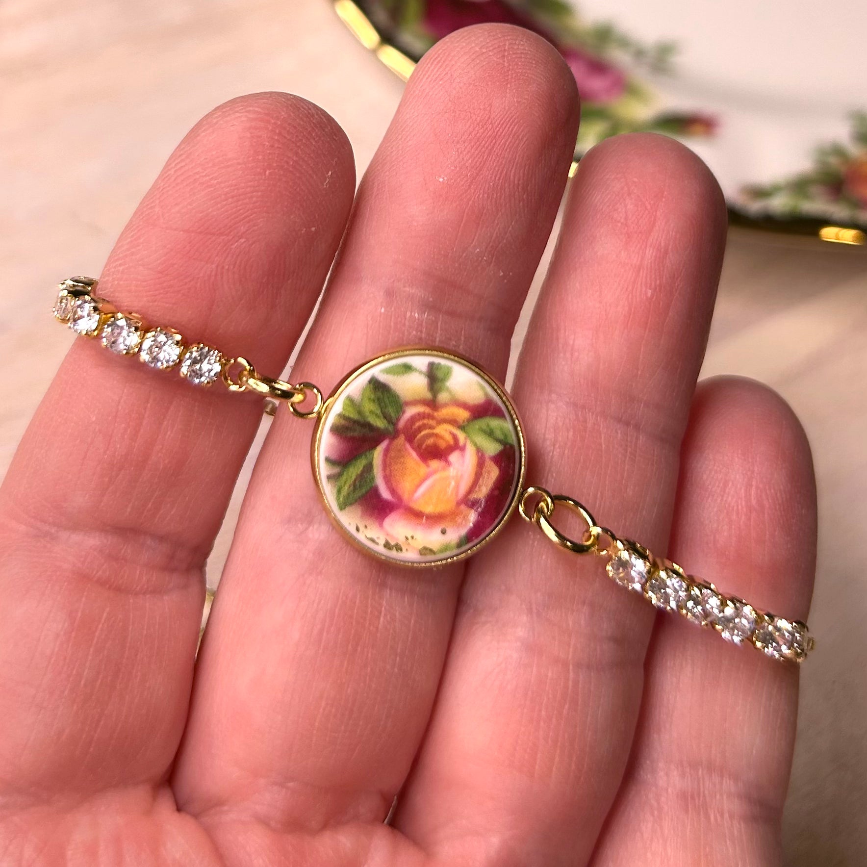 1962 Royal Albert ‘Old Country Roses’ CZ Bracelet Y