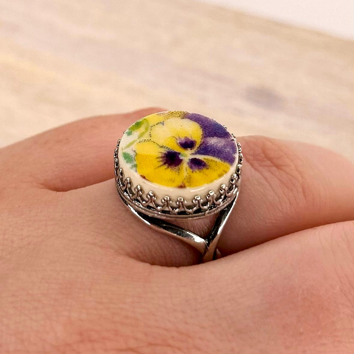 1937 Sterling Silver Royal Doulton ‘Wild Pansy’ Ring