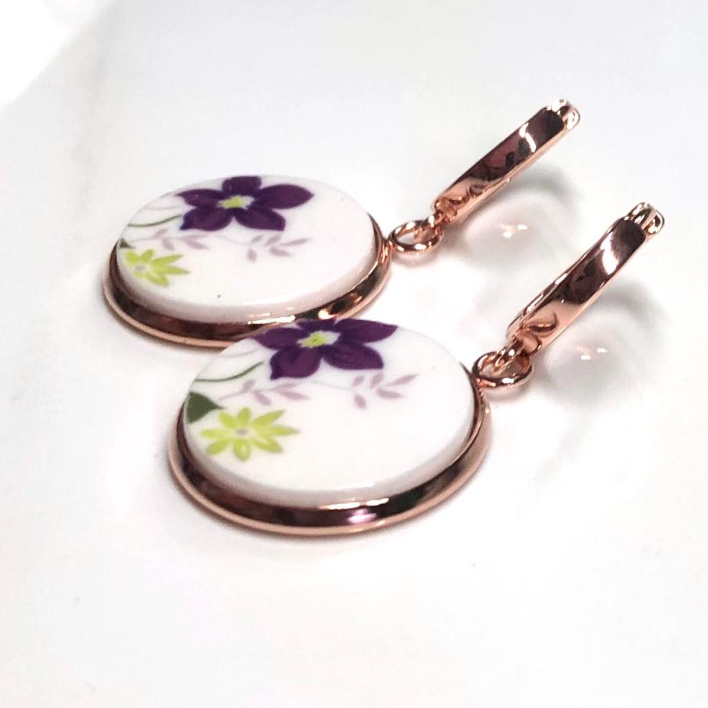 1950’s Queen Anne Dangle Earrings Huggies Rose Gold