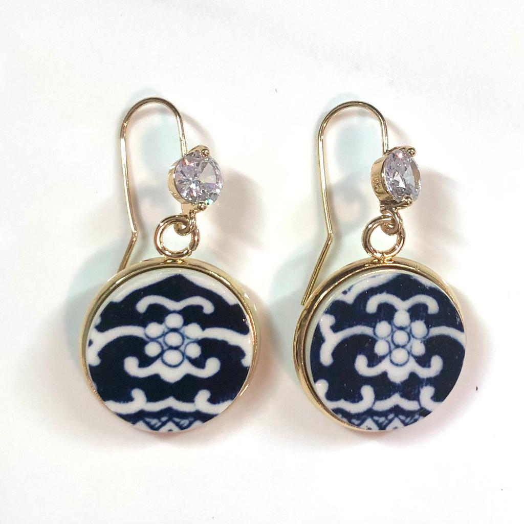 1960’s Blue Willow Dangly Earrings CZ