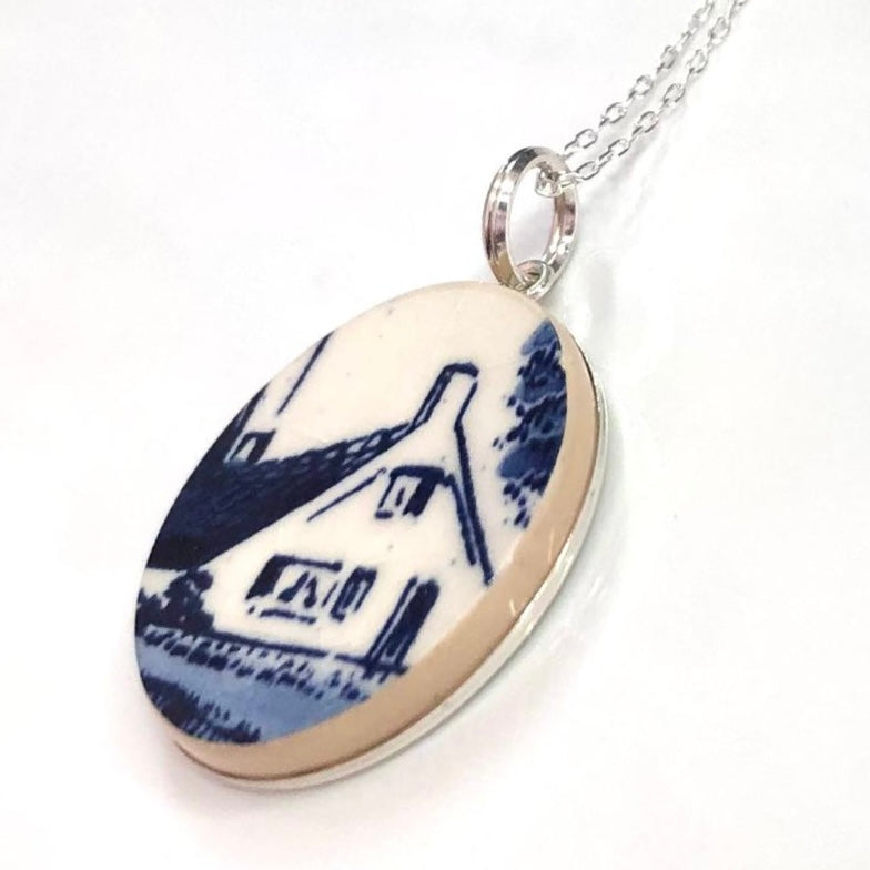 Sterling Silver Delft Delftware Pendant Necklace