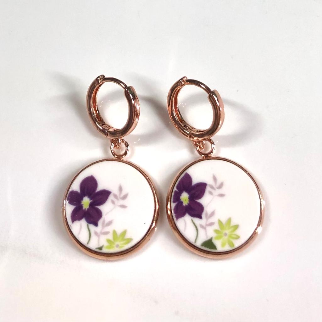 1950’s Queen Anne Dangle Earrings Huggies Rose Gold